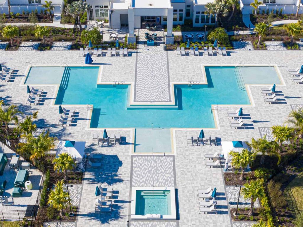 Spectrum Resort Orlando clubhouse pool with modern angular design