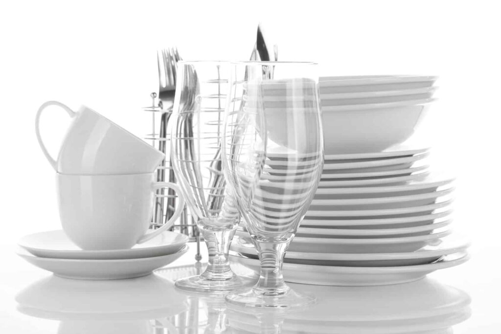 Clean dishes, silverware, and glasses